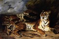 Ein junger Tiger die mit ihrer Mutter romantische Eugene Delacroix